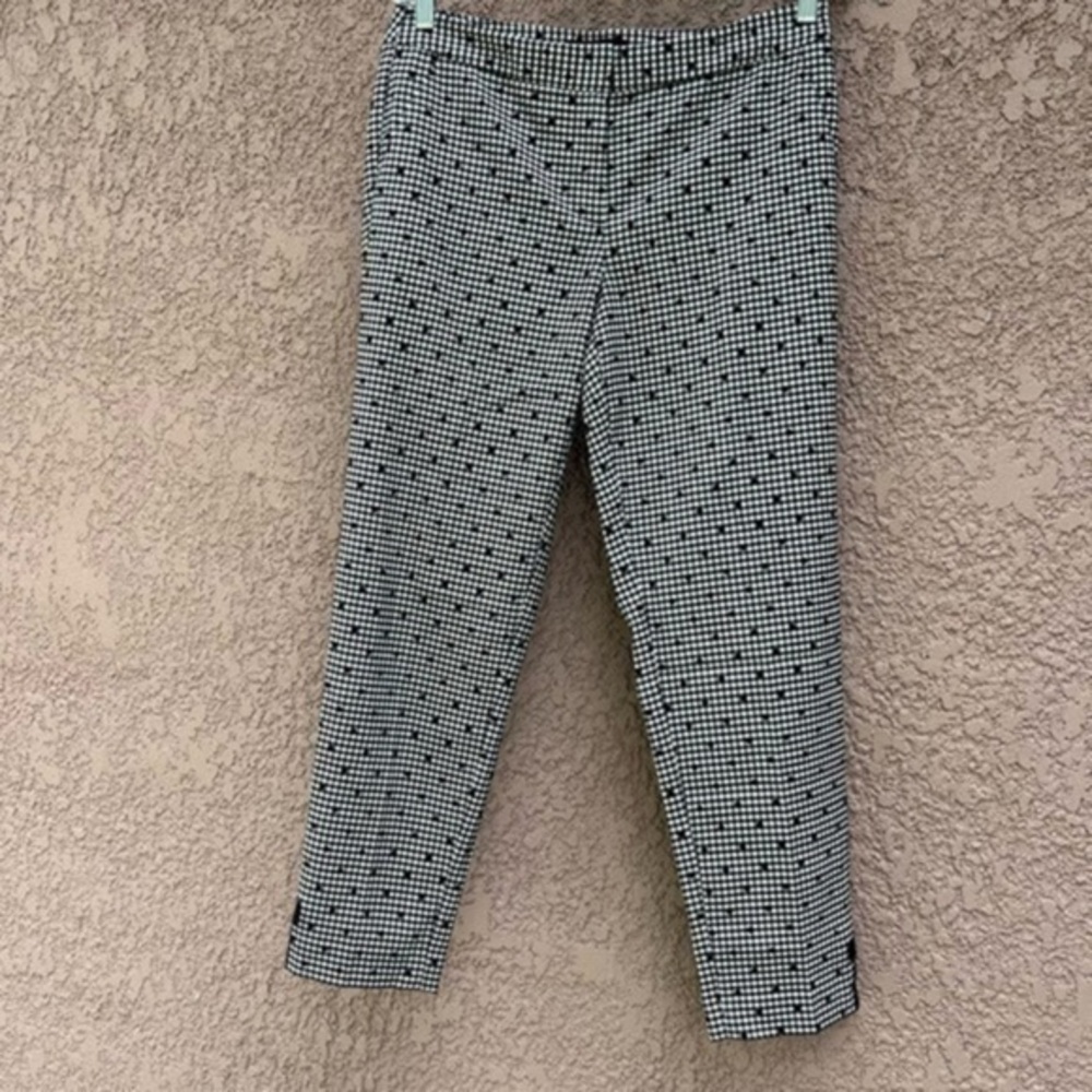 Talbots Pants 4 Gingham Polka Dot Stretch Ankle Pants‎ Black White Bow Tie Hem
